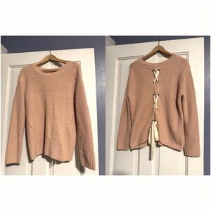 Francesca’s Harper Heritage Sweater Womens SMALL Light Pink Lace Tie Back